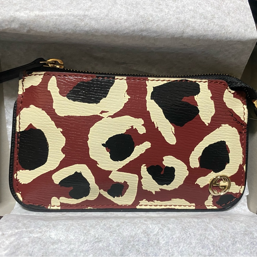 *RARE* Gucci Leather Leopard Coin Key Pouch wallet